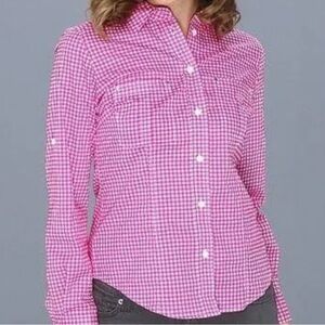 MICHAEL Michael Kors Women’s Neon Pink Gingham Long Sleeve Button Down Shirt